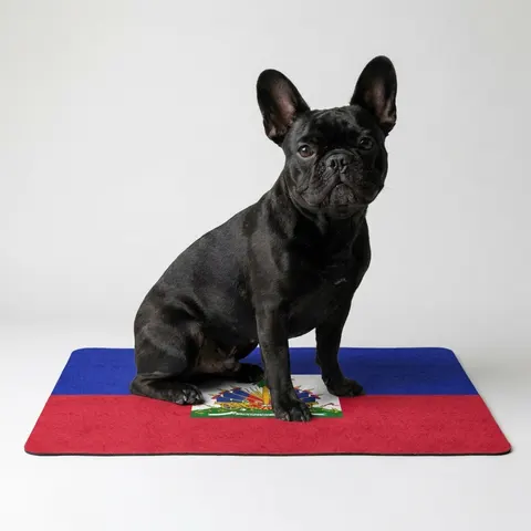 Haiti Blue Red Banner Pet Food Mat (12x18)