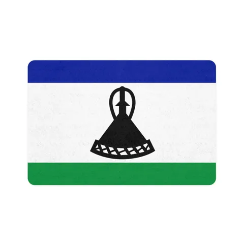 Lesotho Blue White Green Emblem Pet Food Mat (12x18) — front view