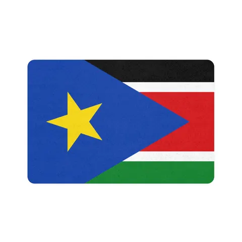 South Sudan Stripes & Blue Triangle Pet Food Mat (12x18) — front view