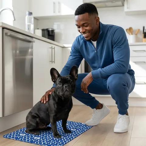 Hampton 1868 Blue & White Wave Pet Food Mat (12x18)