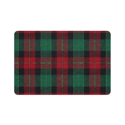 Holiday Fireplace Plaid Pet Food Mat (12x18) — front view