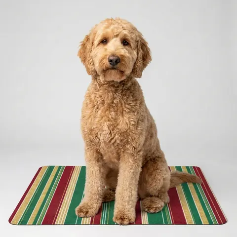 Holiday Gift Wrap Stripes Pet Food Mat (12x18)