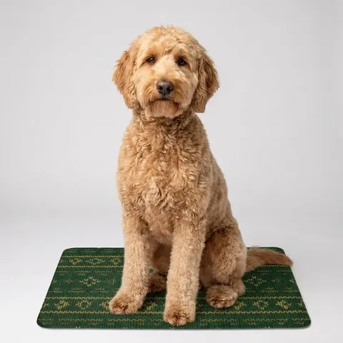 Holiday Green & Gold Knit Pet Food Mat (12x18)