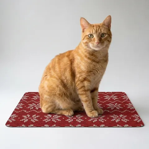 Holiday Red & White Knit Pet Food Mat (12x18)