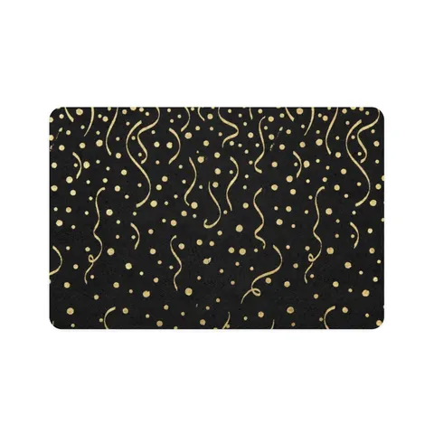 New Year Gold Confetti on Black Pet Food Mat (12x18) — front view