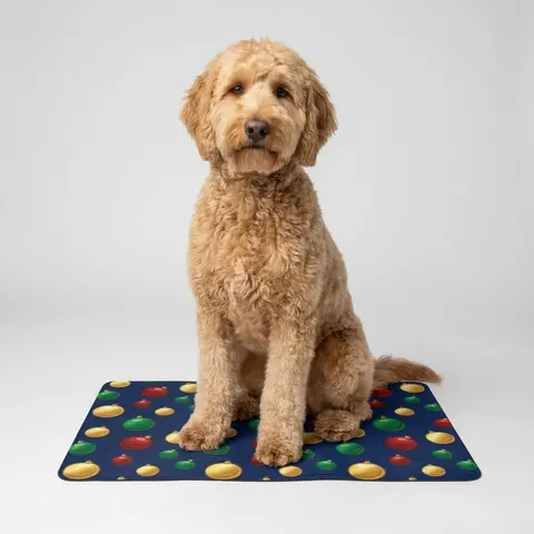Holiday Glass Ornament Scatter Pet Food Mat (12x18)