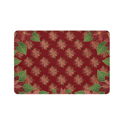 Holiday Poinsettia & Gold Leaves Pet Food Mat (12x18) — front view