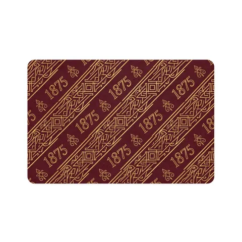 Huston-Tillotson 1875 Maroon & Gold Pet Food Mat (12x18) — front view