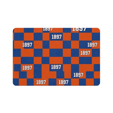 Langston 1897 Orange & Blue Pet Food Mat (12x18) — front view