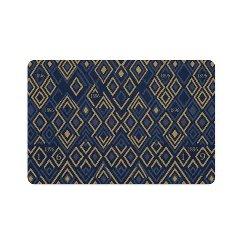 Oakwood 1896 Blue & Gold Pet Food Mat (12x18) — front view