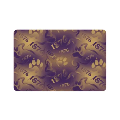 Prairie View 1876 Purple & Gold Pet Food Mat (12x18) — front view