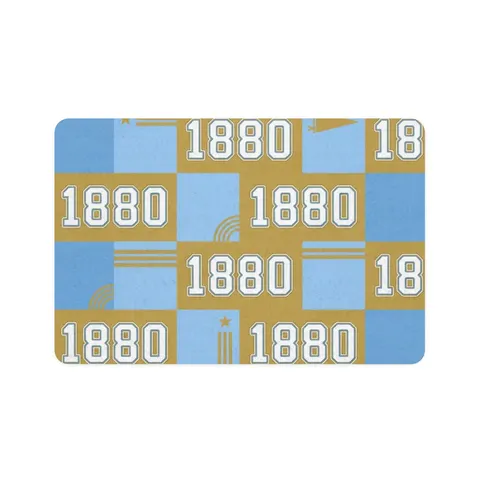 Southern 1880 Blue & Gold Block Pet Food Mat (12x18) — front view