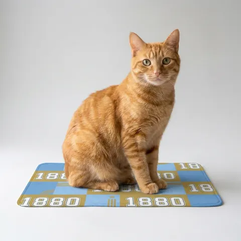 Southern 1880 Blue & Gold Block Pet Food Mat (12x18)