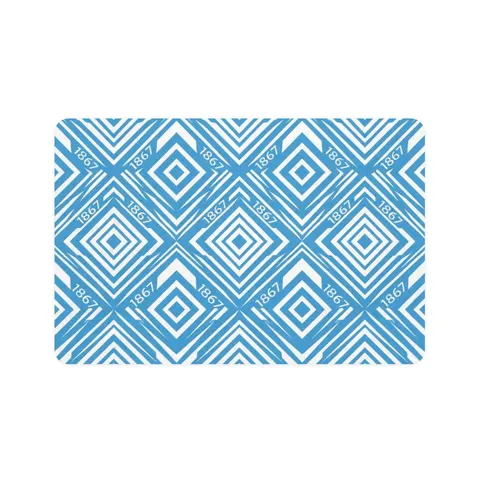 Saint Augustine's 1867 Blue & White Pet Food Mat (12x18) — front view