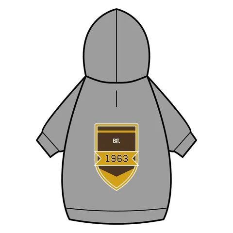 Iota 1963 Charcoal Brown & Gilded Gold Pet Hoodie — back_dtf view
