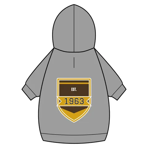 Iota 1963 Charcoal Brown & Gilded Gold Pet Hoodie — back_dtf view