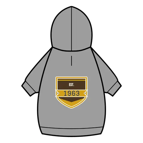 Iota 1963 Charcoal Brown & Gilded Gold Pet Hoodie — back_dtf view