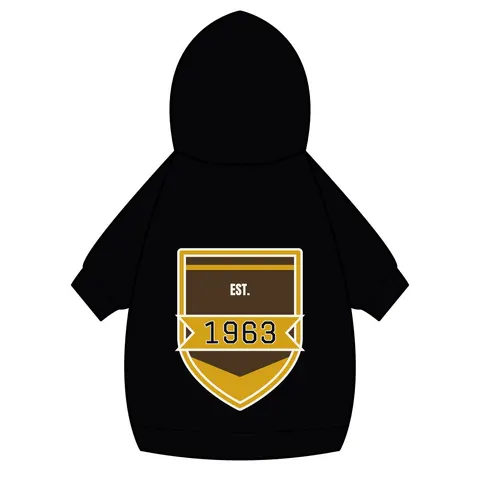 Iota 1963 Charcoal Brown & Gilded Gold Pet Hoodie — back_dtf view