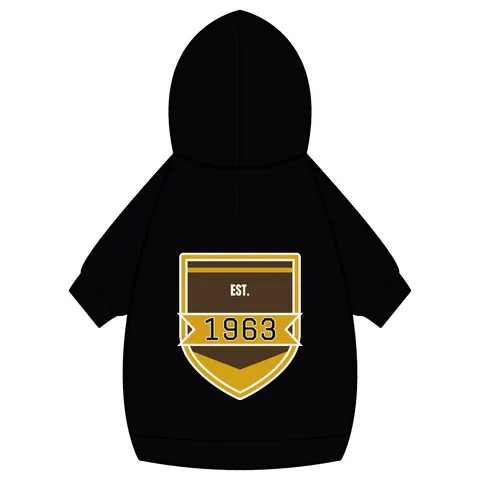 Iota 1963 Charcoal Brown & Gilded Gold Pet Hoodie — back_dtf view