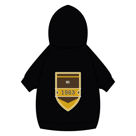 Iota 1963 Charcoal Brown & Gilded Gold Pet Hoodie — back_dtf view