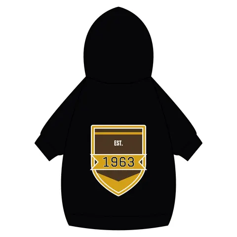 Iota 1963 Charcoal Brown & Gilded Gold Pet Hoodie — back_dtf view