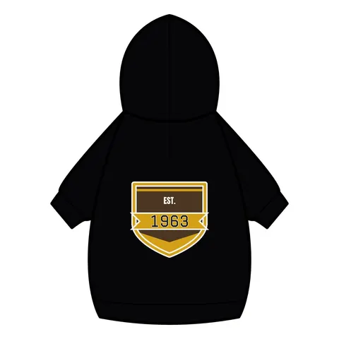 Iota 1963 Charcoal Brown & Gilded Gold Pet Hoodie — back_dtf view