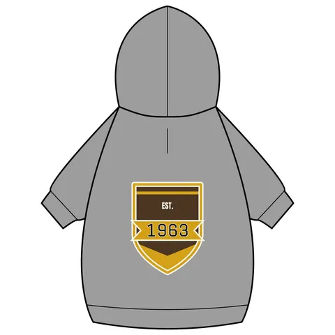 Iota 1963 Charcoal Brown & Gilded Gold Pet Hoodie — back_dtf view