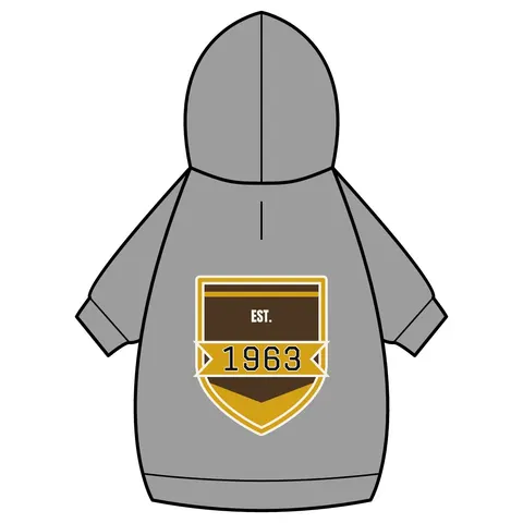 Iota 1963 Charcoal Brown & Gilded Gold Pet Hoodie — back_dtf view