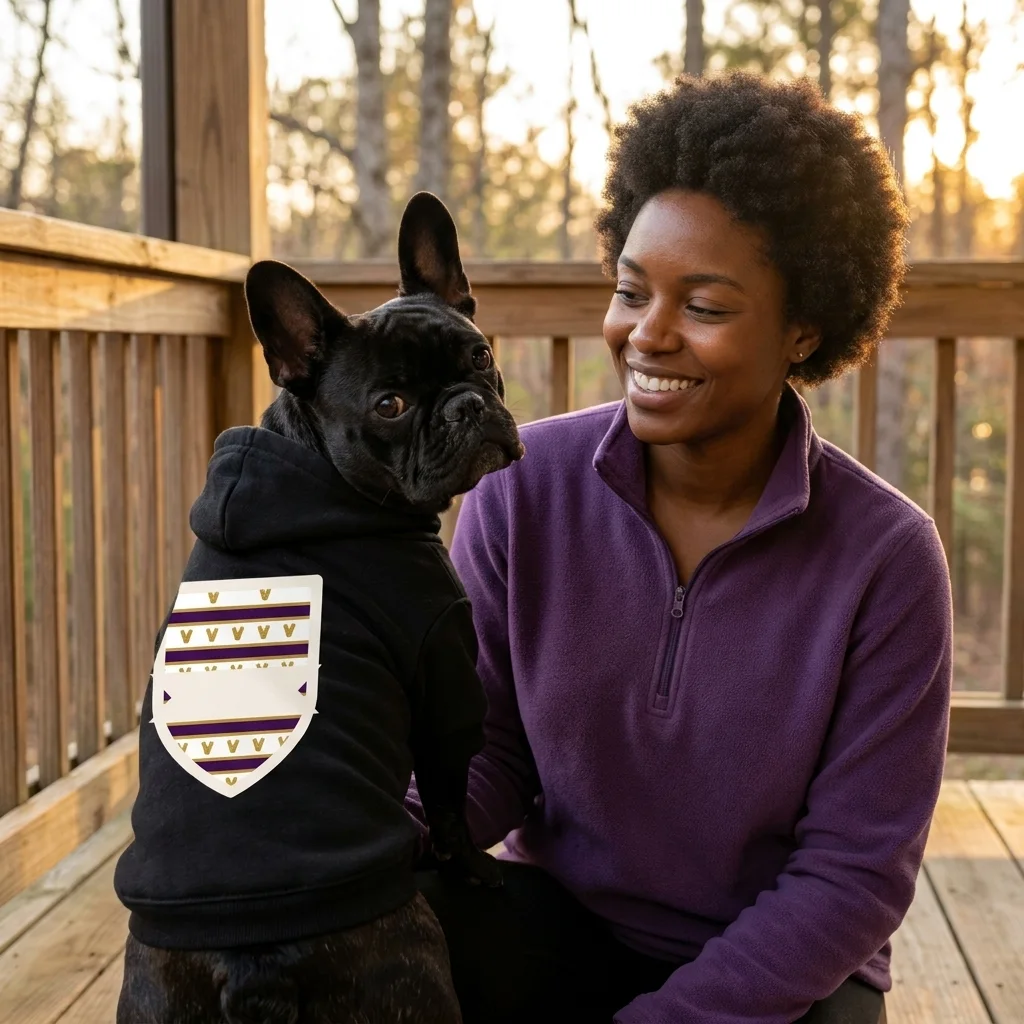 Faith Flag Choir Robes Color Block Pet Hoodie — lifestyle-owner view