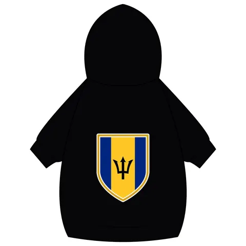 Barbados Blue Gold Trident Pet Hoodie — back_dtf view