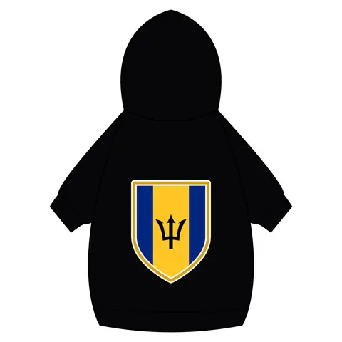 Barbados Blue Gold Trident Pet Hoodie — back_dtf view