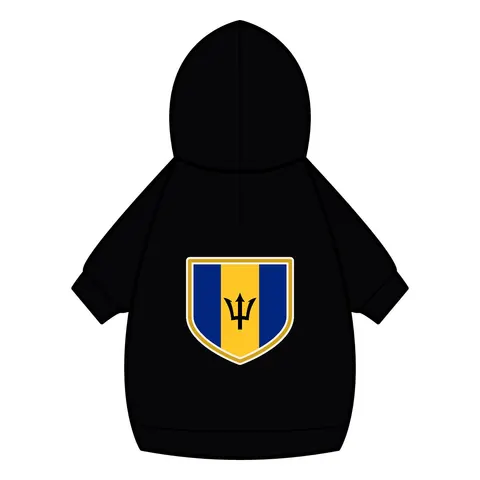 Barbados Blue Gold Trident Pet Hoodie — back_dtf view
