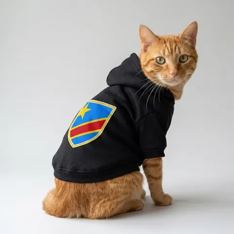 DR Congo Sky Blue & Red Diagonal Pet Hoodie