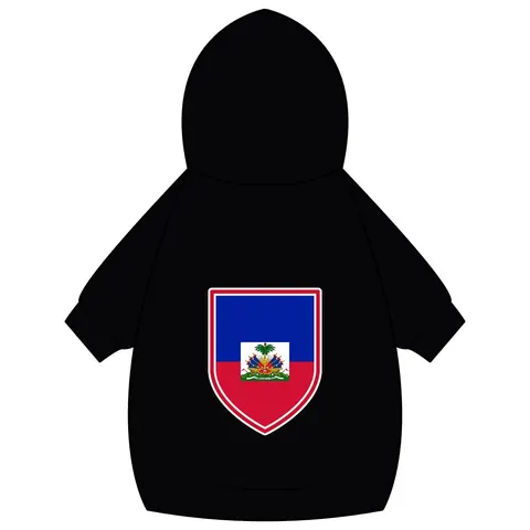 Haiti Blue Red Banner Pet Hoodie — back_dtf view