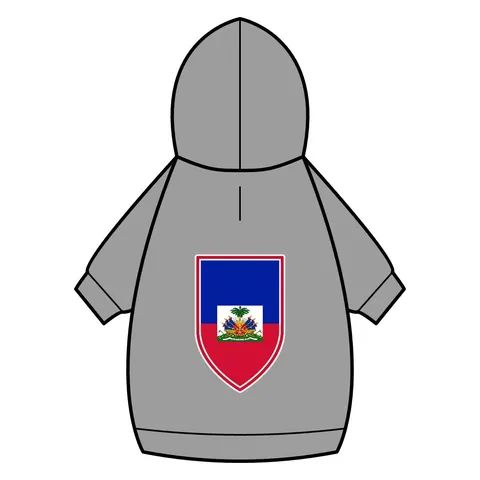Haiti Blue Red Banner Pet Hoodie — back_dtf view