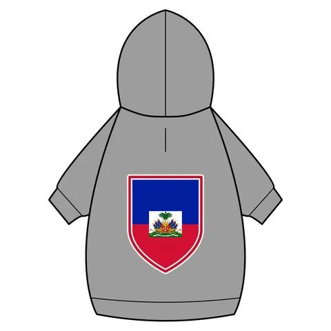 Haiti Blue Red Banner Pet Hoodie — back_dtf view