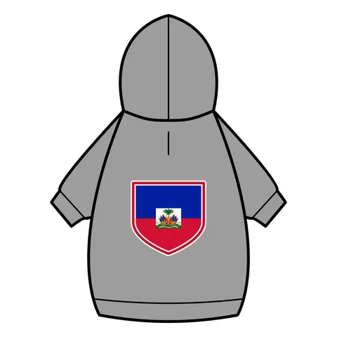 Haiti Blue Red Banner Pet Hoodie — back_dtf view