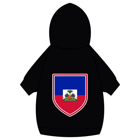 Haiti Blue Red Banner Pet Hoodie — back_dtf view