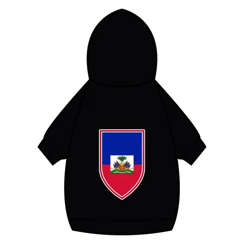 Haiti Blue Red Banner Pet Hoodie — back_dtf view
