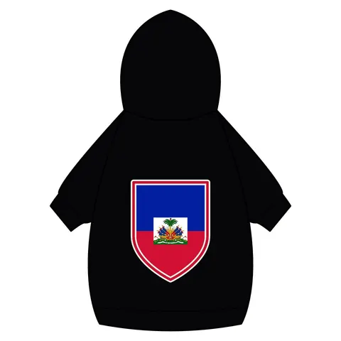 Haiti Blue Red Banner Pet Hoodie — back_dtf view