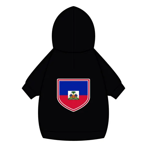 Haiti Blue Red Banner Pet Hoodie — back_dtf view