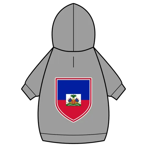 Haiti Blue Red Banner Pet Hoodie — back_dtf view