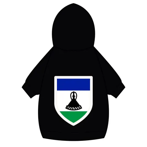 Lesotho Blue White Green Emblem Pet Hoodie — back_dtf view