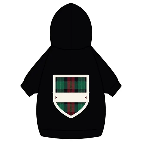 Holiday Fireplace Plaid Pet Hoodie — back_dtf view