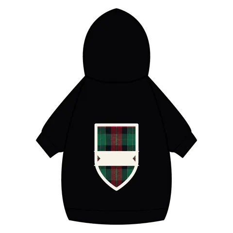 Holiday Fireplace Plaid Pet Hoodie — back_dtf view
