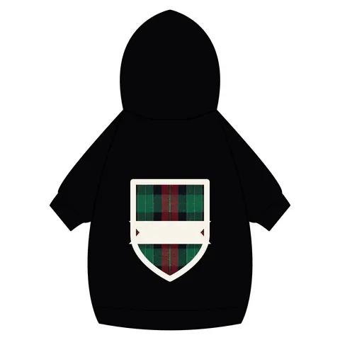 Holiday Fireplace Plaid Pet Hoodie — back_dtf view