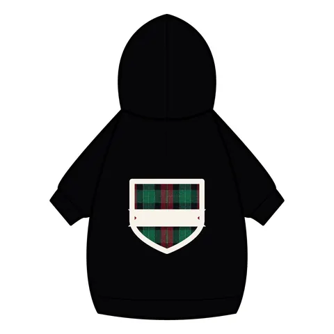 Holiday Fireplace Plaid Pet Hoodie — back_dtf view
