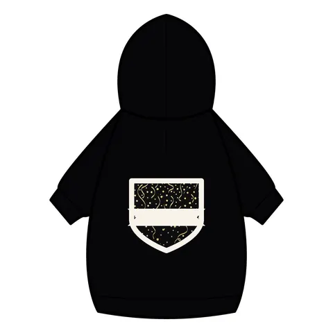 New Year Gold Confetti on Black Pet Hoodie — back_dtf view