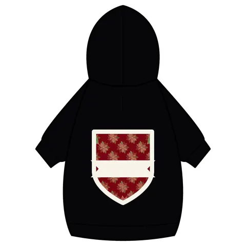 Holiday Poinsettia & Gold Leaves Pet Hoodie — back_dtf view