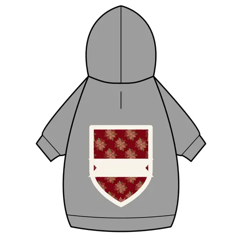Holiday Poinsettia & Gold Leaves Pet Hoodie — back_dtf view